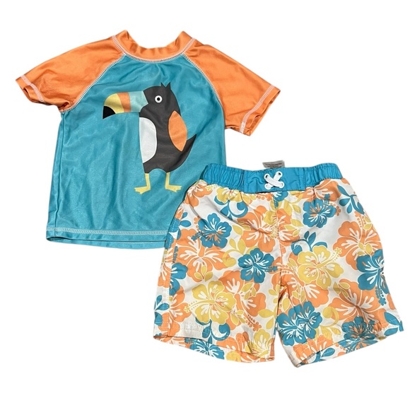 Sol Swim Baby Boy Toucan Rash Guard & Floral Swim Trunks Set | Size 12 Months - Picture 1 of 2